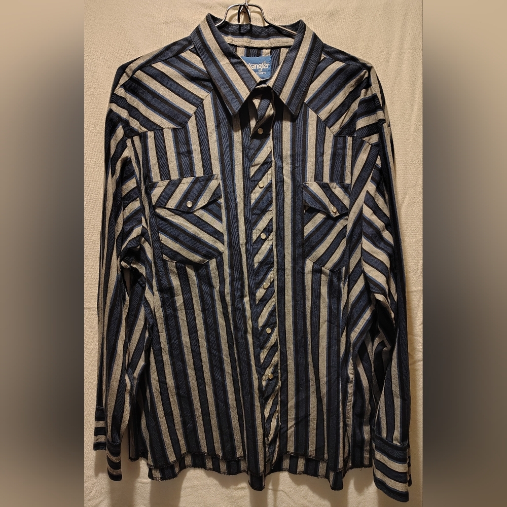 Wrangler Big & Tail Blue, Gray & Black Pearl Snap Button Western Shirt Size 2X
